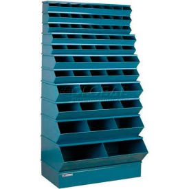 Steel Stack Bin, 59 Compartment Multi-Size Sectional Unit 37"W x 24"D x 76"H, Blue