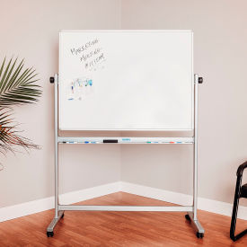 Mobile Reversible Magnetic Whiteboard - 48"W x 36"H - Steel - Silver Frame
