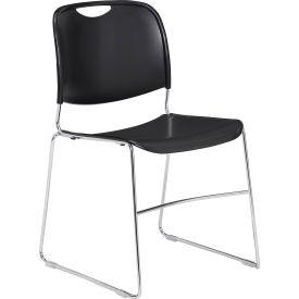 Stacking Chairs With Mid Back, Plastic, Black