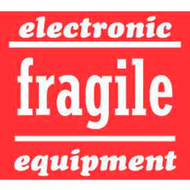 Paper Labels "Electronic Equipment Fragile", 4"L x 4"W, Red & White, Roll of 500