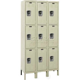 Ready-Built 3-Tier 9 Door Locker, 36"W x 18"D x 78"H, Tan, Assembled