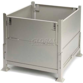 Collapsible Sheet Metal Steel Container, 40-1/2"L x 34-1/2"W x 32"H, 3200 lb Cap, Gray