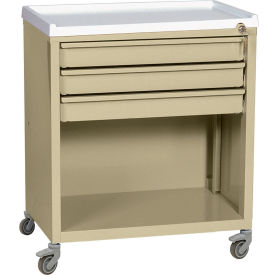 Treatment Cart with Three Drawers Lower Open Storage, Beige