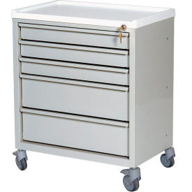 Compact Economy Treatment Cart with Five Drawers, Light Gray