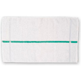 Bar Towel, 15" x 25, Oversized, Extra Long, White W/Green Stripe - Pack of 12