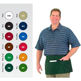 Waist Apron, 12" X 24", Blended Twill Fabric, 3 Compartment Pocket, Kelly Green