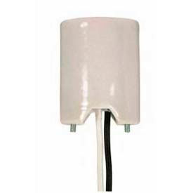 Keyless Glazed Porcelain Mogul Socket with 16-in. 14GA Leads and 2 #8/32 Bushings