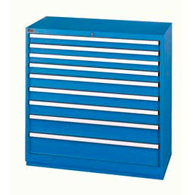 9 Drawer Shallow Depth Cabinet - Bright Blue, Keyed Alike