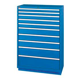 10 Drawer Shallow Depth Cabinet - Bright Blue, Keyed Alike