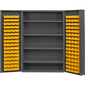 Storage Bin Cabinet - 128 Yellow Hook-on Bins, 4 Shelves 48"W x 24"D x 72"H