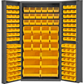 Storage Bin Cabinet - 132 Yellow Hook-on Bins, Deep Door 36"W x 24"D x 72"H