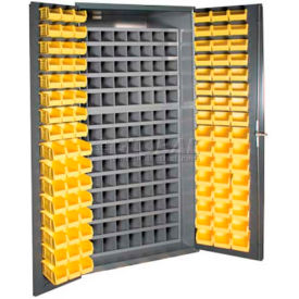 Small Parts Storage Cabinet with 112 Steel Compartments and 96 Hook On Bins