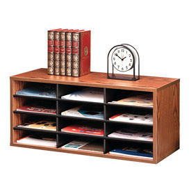 12-Section Compartment Sorter, Melamine Laminated, Medium Oak