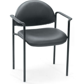Stacking Guest Chair with Arms - Vinyl - Low Back - Black