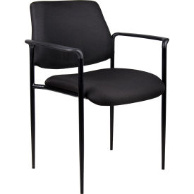 Stacking Guest Chair with Arms - Fabric - Mid Back - Black