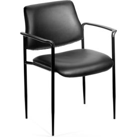 Stacking Guest Chair with Arms - Vinyl - Mid Back - Black
