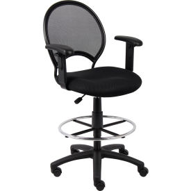 Mesh Drafting Stool with Adjustable Armrest - Fabric - Black