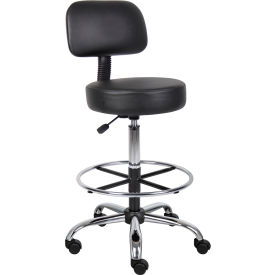 Vinyl Medical Stool with Backrest and Footring, Black