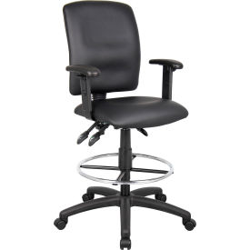 Multifunction Drafting Stool with Adjustable Arms - Leather - Black