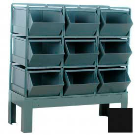 Steel Hopper Bin Stackrack Unit, 42-1/4"W X 20-1/2"D X 42"H, 9 Steel Bins, Black