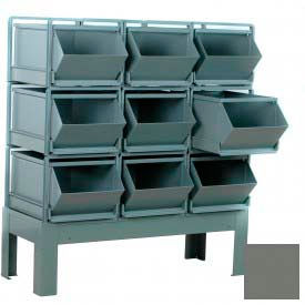 Steel Hopper Bin Stackrack Unit, 51-1/4"W X 24"D X 48"H, 9 Steel Bins, Gray