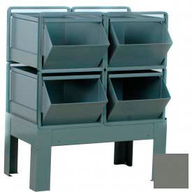 Steel Hopper Bin Stackrack Unit, 34-1/2"W X 24"D X 37"H, 4 Steel Bins, Gray