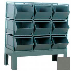 Steel Hopper Bin Stackrack Unit, 42-1/4"W X 20-1/2"D X 42"H, 9 Steel Bins, Gray