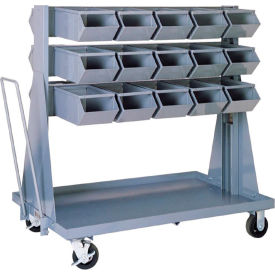 Mobile Steel Hopper Bin Unit, 51"W X 32"D X 50-1/2"H, 30 Steel Bins, Gray