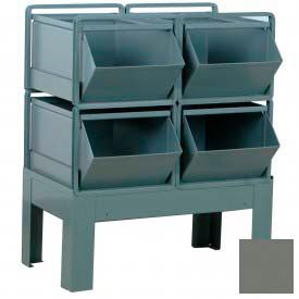 Steel Hopper Bin Stackrack Unit, 28-1/2"W X 20-1/2"D X 32"H, 4 Steel Bins, Gray