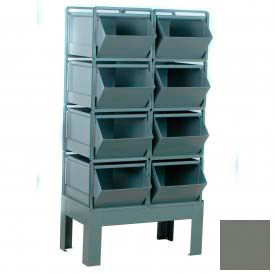 Steel Hopper Bin Stackrack Unit, 34-1/2"W X 24"D X 59"H, 8 Steel Bins, Gray