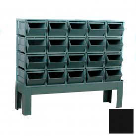 Steel Hopper Bin Stackrack Unit, 48"W X 18-3/4"D X 42"H, 20 Steel Bins, Black