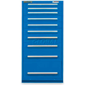 30"W Modular Cabinet 10 Drawers w/Dividers, 59"H, Keyed Alike Lock-Textured Regal Blue