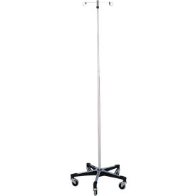 Stainless Steel IV Stand with 5-Leg Base, 2-Hook, 74"-110" Height