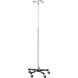 Stainless Steel IV Stand with 5-Leg Base, 4-Hook, Adjustable Height
