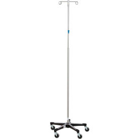 Stainless Steel IV Stand with 5-Leg Base, 2-Hook, 67"-98" Height
