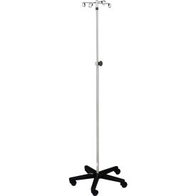 Hackensack Stainless Steel IV Stand with 5-Leg Base, 4-Hook, 74"-110" Height