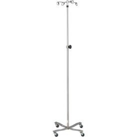 Stainless Steel IV Stand with 4-Leg Base, 2-Hook, Adjustable Height
