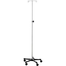 Chrome IV Stand with 5-Leg Base, 2-Hook, 52-1/2" - 93-1/2" Height