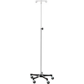 Stainless Steel IV Stand with 5-Leg Base, 2-Hook, 52"- 94" Height