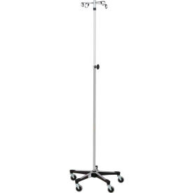 Stainless Steel IV Stand with 5-Leg Base, 4-Hook, 52" - 94" Height