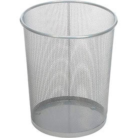 Round Steel Wire Mesh Wastebasket, Silver, 5 Gal.