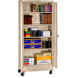 Deluxe Heavy Duty Mobile Storage Cabinet, 24 Gauge, 36"W x 18"D x 84-11/16"H, Sand