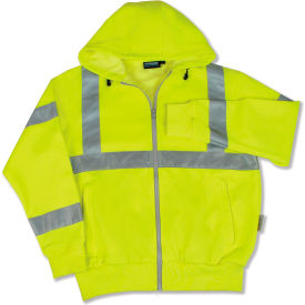 Aware Wear® W375 Hooded Sweatshirt with Zipper, ANSI Class 3, 2XL, Hi-Viz Lime