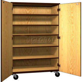 Mobile Wood General Storage Cabinet, w/Locks, Solid Door, 48"W x 22-1/4"D x 72"H, Maple/Black