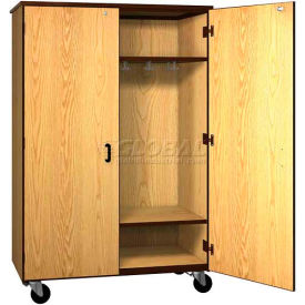 Wood Wardrobe Cabinet w/Locks, Solid Door, 48"W x 22-1/4"D x 72"H, Natural Oak/Brown