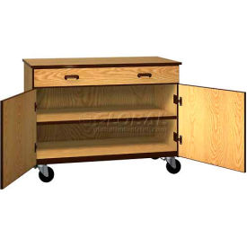 Mobile Wood Cabinet, 1 Drawer 1 Shelf, Solid Door, 48"W x 22-1/4"D x 36"H, Dixie Oak/Brown