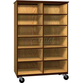 Mobile Wood Cubicle Cabinet, 10 Shelves, Open Front, 48 x 22-1/4 x 72, Maple/Black