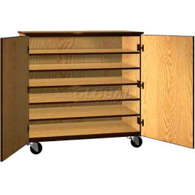 Tote Tray Mobile Wood Cabinet, Solid Door, 48"W x 22-1/4"D x 48"H, Natural Oak/Brown