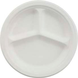 HUHVISTA, 3-Comp. Classic Paper Plates, 9 1/4" Dia., White, 500/Carton