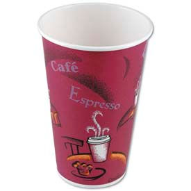 Hot Drink Cups, Polylined Paper, 8 oz., Bistro Design, Maroon, 1000 ct